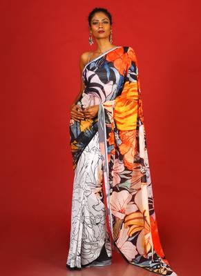 Vibrant Oasis Blended Georgette Digital Printed Saree 1