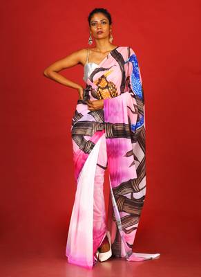 Pink Belladonna Blended Georgette Digital Printed Saree 1