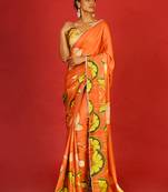 Orange Pool Lotus Blended Linen Satin Digital Printed Saree