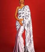 Monochrome Ikkat  Blended Linen Satin Digital Printed Saree