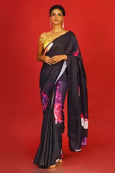Pink On Black Soul Ages  Blended Linen Satin Digital Printed Saree