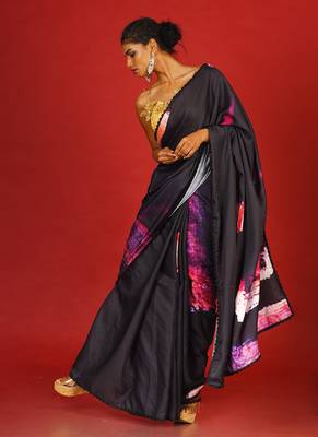 Pink On Black Soul Ages  Blended Linen Satin Digital Printed Saree 2