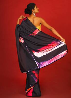 Pink On Black Soul Ages  Blended Linen Satin Digital Printed Saree 3
