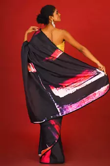 Pink On Black Soul Ages  Blended Linen Satin Digital Printed Saree