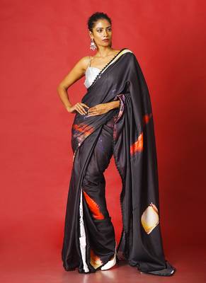 Red On Black Soul Ages  Blended Linen Satin Digital Printed Saree 1