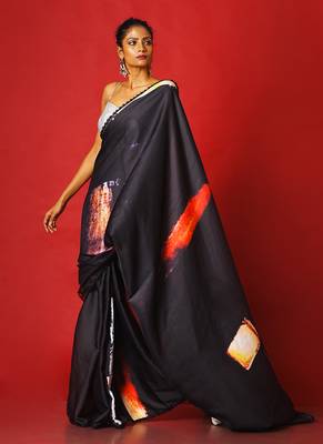 Red On Black Soul Ages  Blended Linen Satin Digital Printed Saree 2