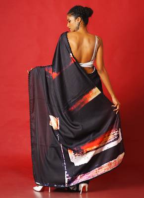 Red On Black Soul Ages  Blended Linen Satin Digital Printed Saree 3