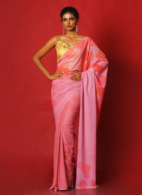 Flirty Pink Blended Georgette Digital Printed Saree 1
