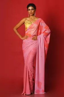 Flirty Pink Blended Georgette Digital Printed Saree