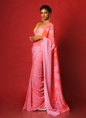 Flirty Pink Blended Georgette Digital Printed Saree 2