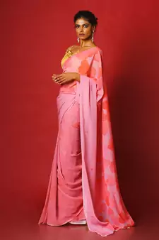 Flirty Pink Blended Georgette Digital Printed Saree