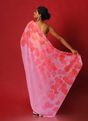 Flirty Pink Blended Georgette Digital Printed Saree 3