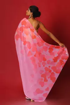 Flirty Pink Blended Georgette Digital Printed Saree