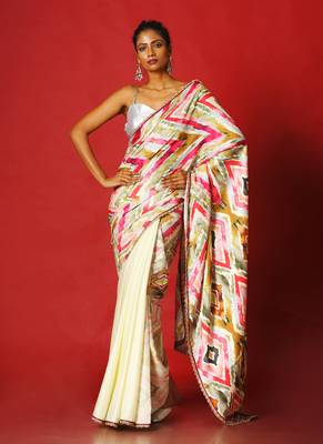 Multi Spin  Blended Linen Satin Digital Printed Saree 1