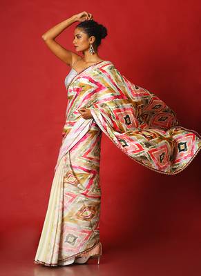 Multi Spin  Blended Linen Satin Digital Printed Saree 2