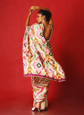 Multi Spin  Blended Linen Satin Digital Printed Saree 3
