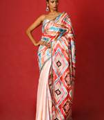 Red & Green Spin Blended Linen Satin Digital Printed Saree