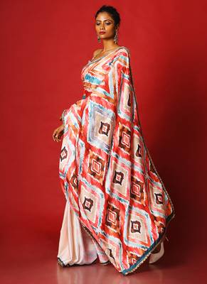 Red & Green Spin Blended Linen Satin Digital Printed Saree 2