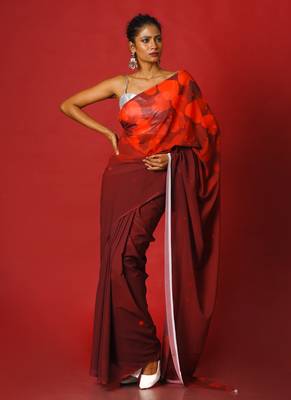 Flirty Maroon Blended Georgette Digital Printed Saree 1