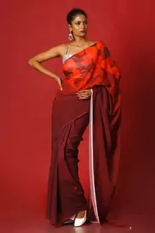 Flirty Maroon Blended Georgette Digital Printed Saree