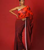 Flirty Maroon Blended Georgette Digital Printed Saree