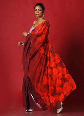 Flirty Maroon Blended Georgette Digital Printed Saree 2