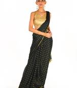 Black Colour Blended Chiffon Saree With Golden Fringe  Lace Pallu