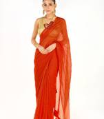 Red Colour Blended Organza Saree With Beeded Lace Border