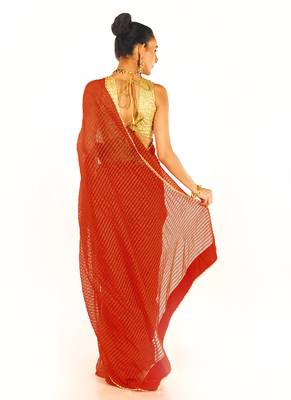 Red Colour Blended Organza Saree With Beeded Lace Border 3