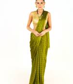 Green Colour Blended Chiffon Saree With Golden Fringe Lace Pallu