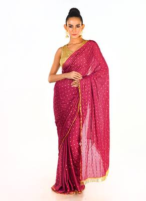 Maroon Colour Blended Organza Saree With Beeded Lace Pallu 1