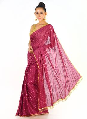 Maroon Colour Blended Organza Saree With Beeded Lace Pallu 2