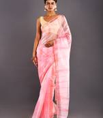 Pink & Magenta Organza Tie  Dye Saree With Golden Border