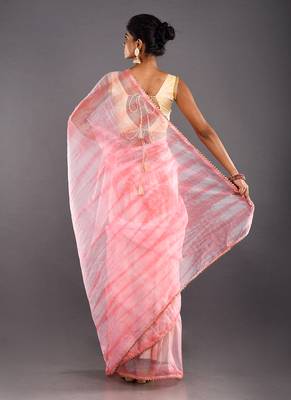 Pink & Magenta Organza Tie  Dye Saree With Golden Border 3