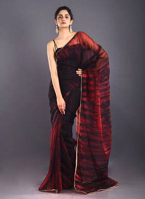 Black & Red Tie & Dye Organza Saree 1