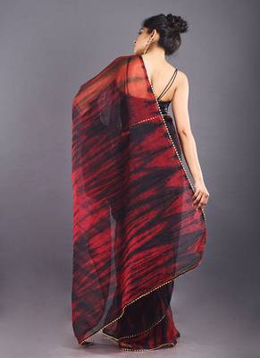 Black & Red Tie & Dye Organza Saree 3