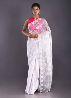 Grey Embroidered Organza Saree With Chiffon 1