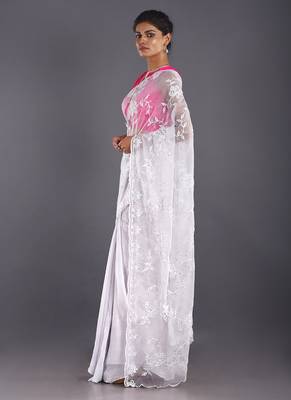 Grey Embroidered Organza Saree With Chiffon 2