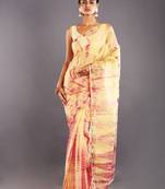 Yellow & Red Tie & Dye Organza Saree