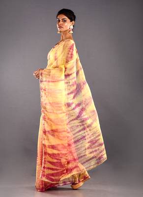 Yellow & Red Tie & Dye Organza Saree 2