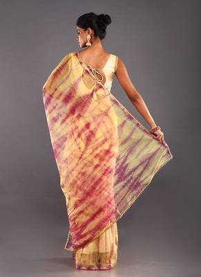 Yellow & Red Tie & Dye Organza Saree 3