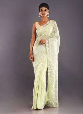 Offwhite Embroidered Organza Saree With Chiffon 1