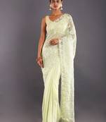 Offwhite Embroidered Organza Saree With Chiffon