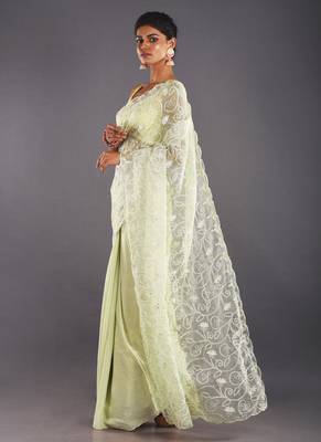 Offwhite Embroidered Organza Saree With Chiffon 2