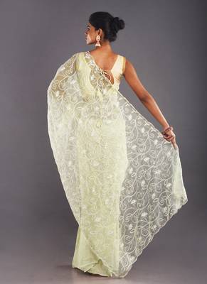 Offwhite Embroidered Organza Saree With Chiffon 3