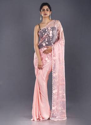 Pink Embroidered Organza Saree With Chiffon 1