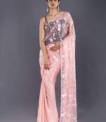 Pink Embroidered Organza Saree With Chiffon