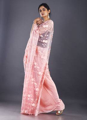 Pink Embroidered Organza Saree With Chiffon 2