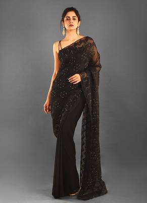 Black Embroidered Organza Saree With Chiffon 1