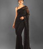 Black Embroidered Organza Saree With Chiffon